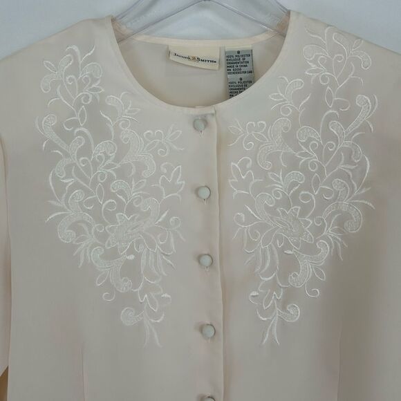 Vintage Jaclyn Smith Cream Chiffon Blouse with Embroidery - Picture 7 of 8